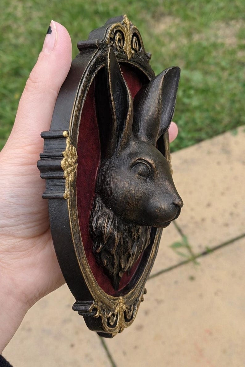 Maroon Gothic Rabbit Wall Plaque – Creepy Cute Hare Bust in Ornate ...