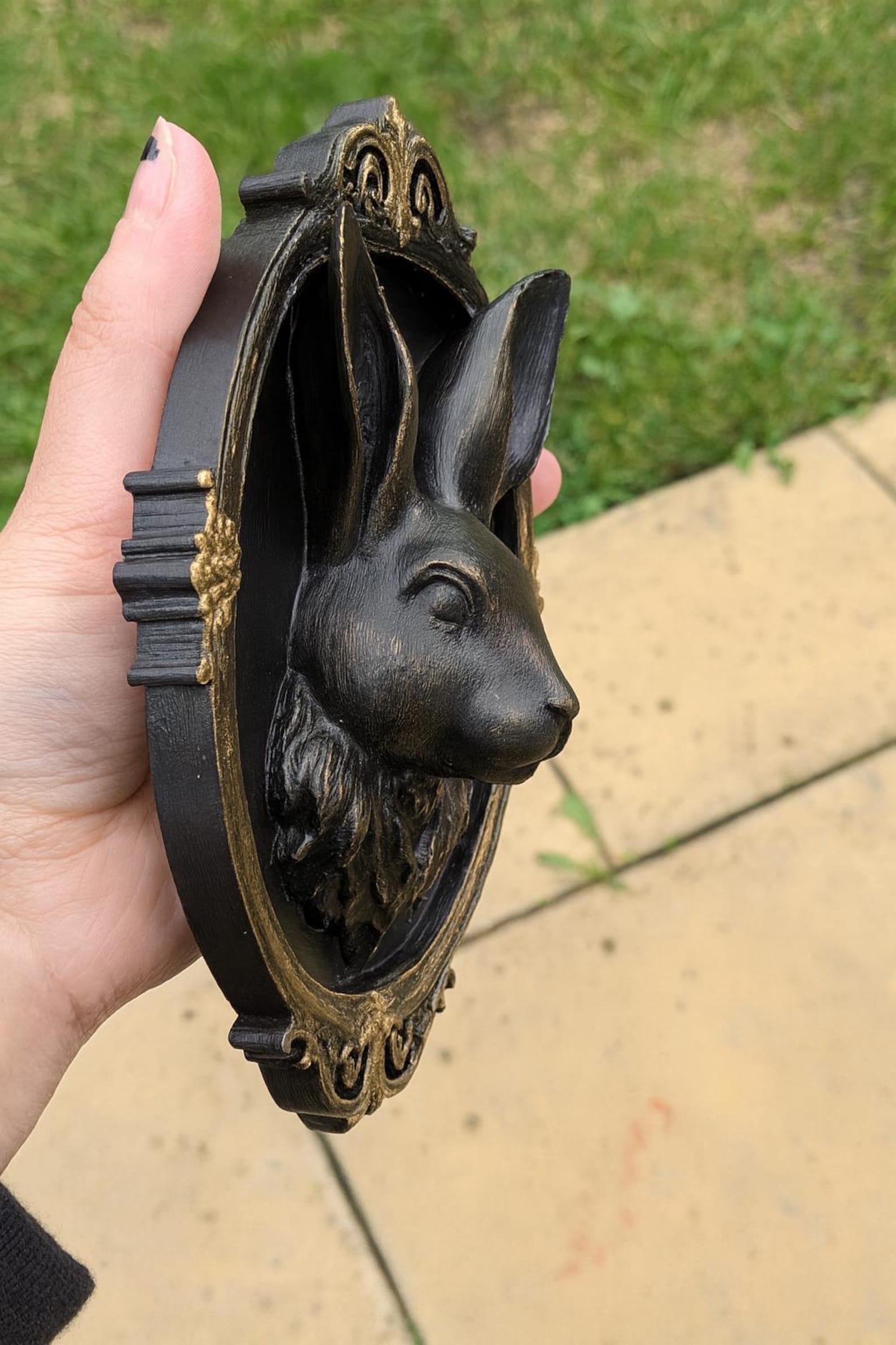 Black Gothic Rabbit Wall Plaque – Creepy Cute Hare Bust in Ornate Frame ...