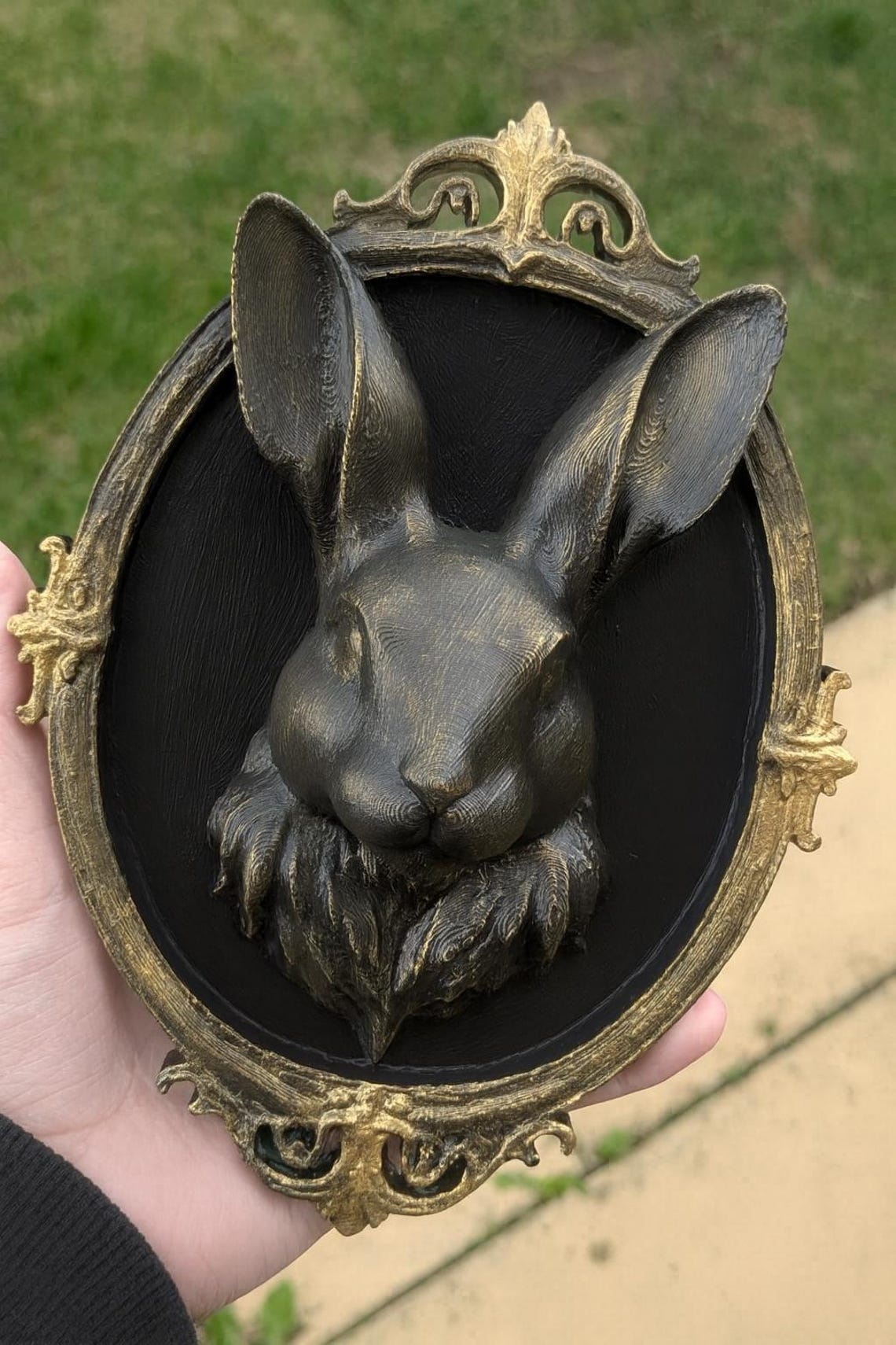 Black Gothic Rabbit Wall Plaque – Creepy Cute Hare Bust in Ornate Frame ...