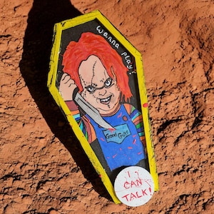 Wanna Play? Chucky Horror Movie Coffin Wall Picture