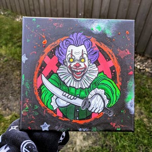 Psycho Killer Clown Painting Acrylic Paint Canvas Horror Decor