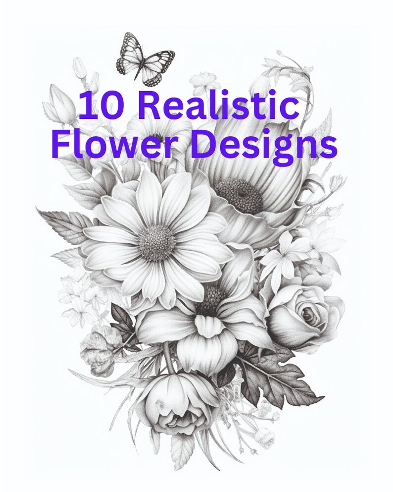 Realistic Flower Coloring Pages, Botanical Coloring Page, Instant