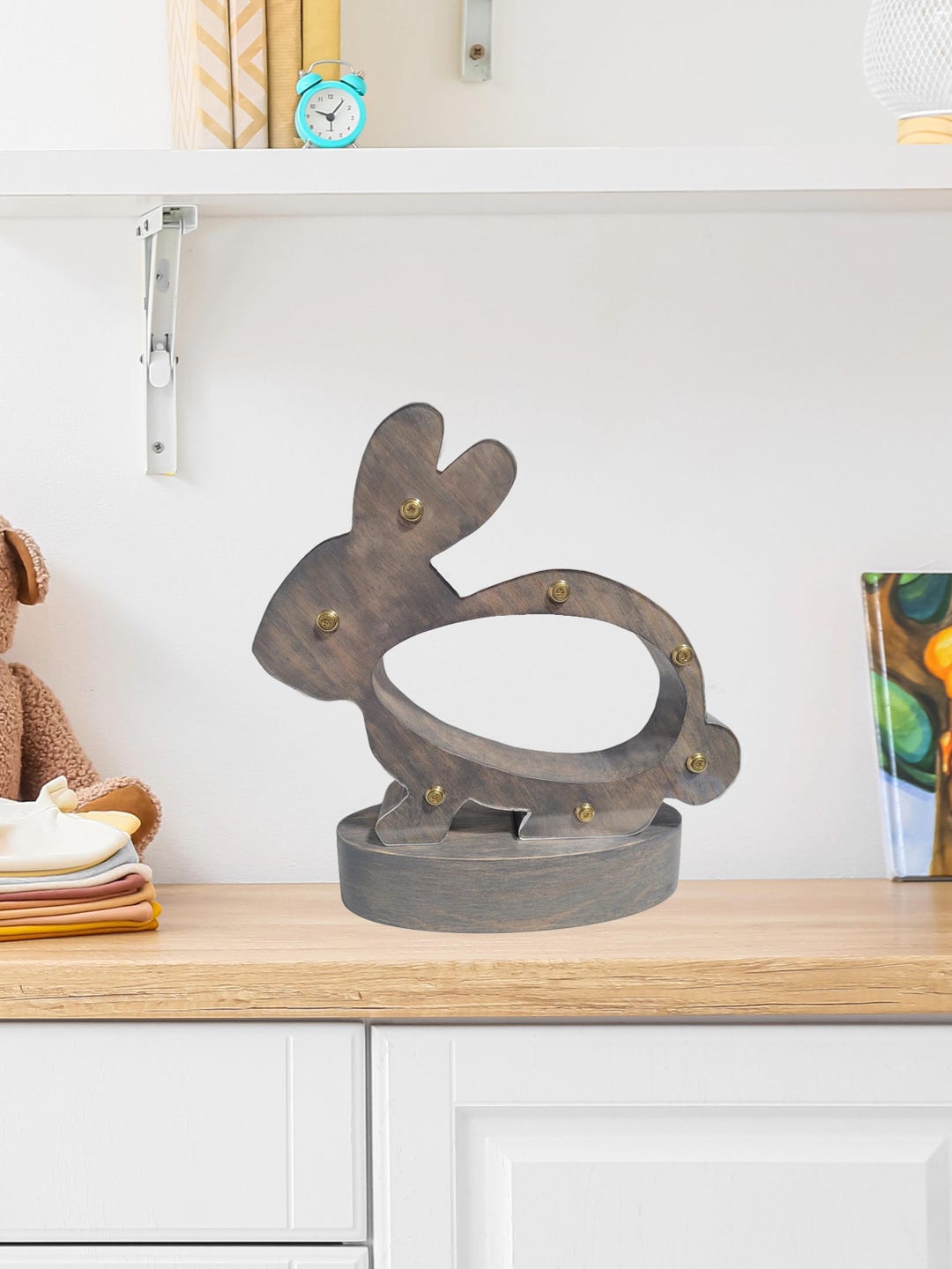 Handmade Wooden Bunny Coin Bank – Rustic Rabbit Decor, Kids Money Saver ...