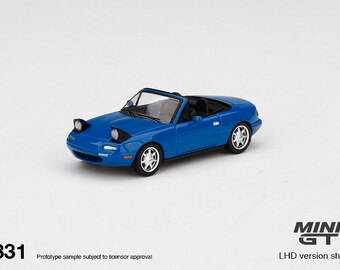 Mazda Miata MX-5 Mariner Blue Headlight Up Mini GT 1:64 Model Car Die-Cast Car