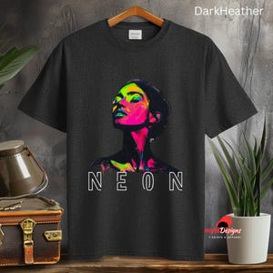 NeonT-shirt, Woman Silhouette Neon T-Shirt, Vibrant Graphic Tee, Retro 80s Style Shirt, Neon Party Outfit, Women&#39;s Festival Top