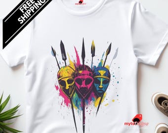Retro African Mask T-Shirt: Tribal Spears Design