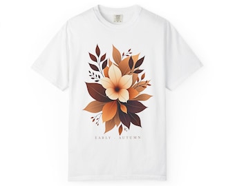 Early Autumn Floral T-Shirt, Botanical Fall Leaves Tee, MytsDesigns Unisex Comfort Colors Shirt