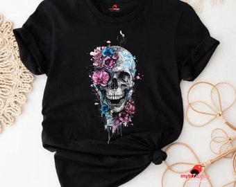 Gothic Skull T-Shirt: Floral Goth Style Graphic Tee