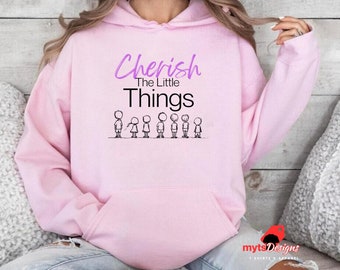 Cherish The Little Things Mom Hoodie: Family Line Art Sweatshirt