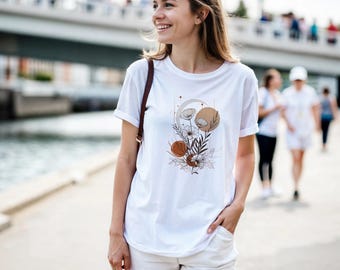 Minimalist Geometric Floral T-shirt – Modern Botanical Graphic Tee