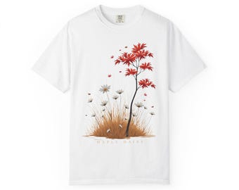 Autumn Maple and Daisies T-Shirt | Fall Leaves Floral Tee