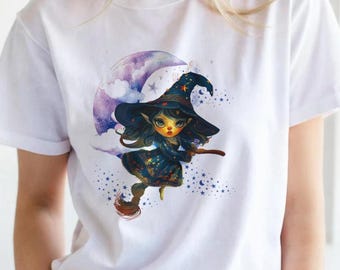 Halloween Witch T-Shirt: Moon & Stars Graphic Tee - Halloween Shirt
