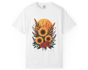 Sunflower Bouquet T-shirt | Floral Sunset Illustration, Autumn Colors