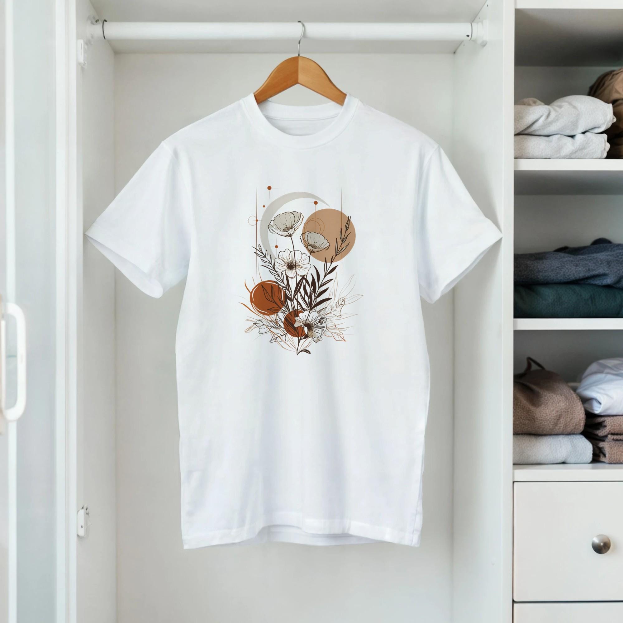 Minimalist Geometric Floral T-shirt – Modern Botanical Graphic Tee