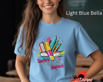 Pop Art Teacher T-Shirt: Inspire Teach Repeat, Fun School Theme