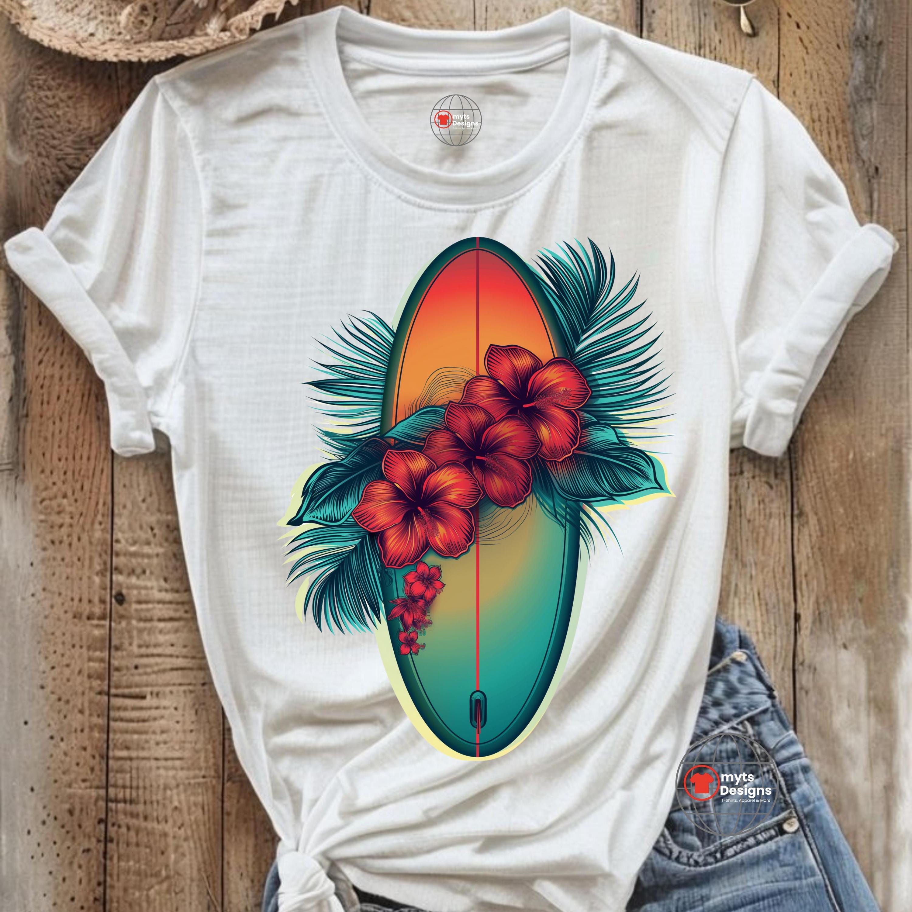 Hibiscus Surf Tee-shirt – Tropical Beach Graphic Tee for Summer