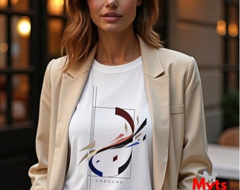 Modern Abstract T-Shirt for Women, Geometric Art Tee, Minimalist Graphic Shirt, Sophisticated Unbound Gift for Her
