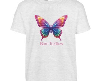 Kids Born To Glow Butterfly T-Shirt – Colourful Inspirational Tee