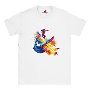 Lebendiges Farbspritzen Surf-T-Shirt: Retro Strand-Grafik-T-Shirt