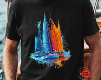 Sailboat Racing T-Shirt | Abstract Neon Sailing Tee | Ocean Art