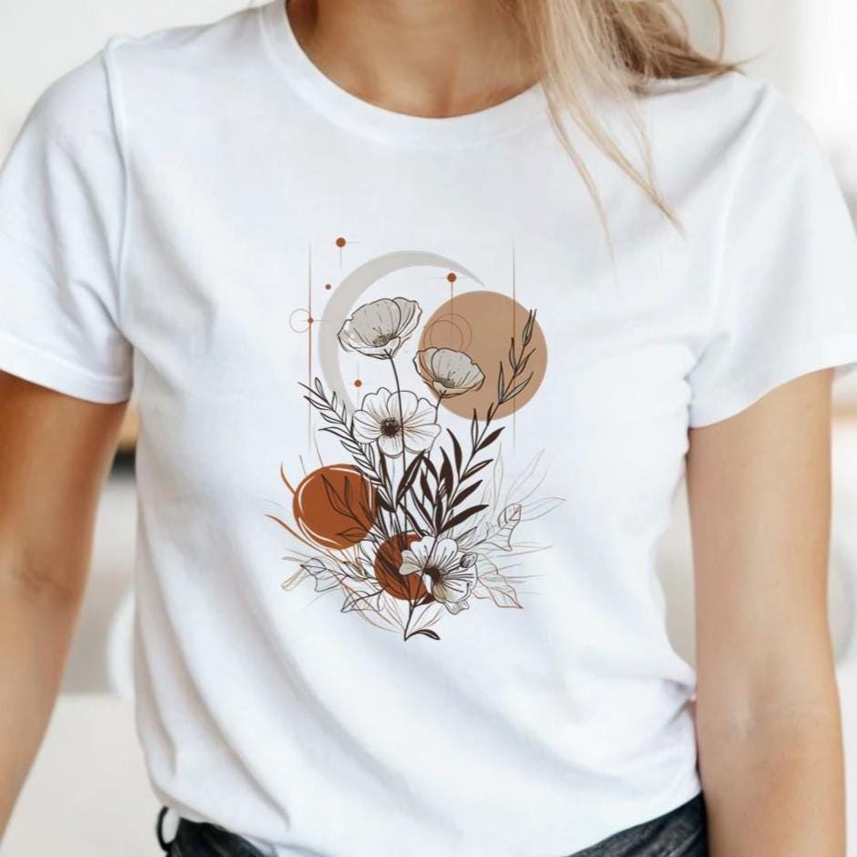 新品未使用　gypsohila Garden Tee Minimalist Geometric Floral T-shirt – Modern Botanical Graphic Tee