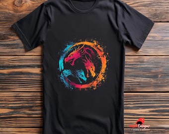 Vivid 3-Dragon Head T-Shirt: Circular Design