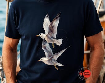 Geometric Seagull T-Shirt | Coastal Bird Art Tee
