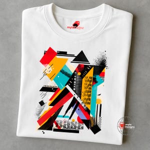 Abstraktes Geometrisches Kunst T-Shirt - Buntes Modernes Streetwear T-Shirt