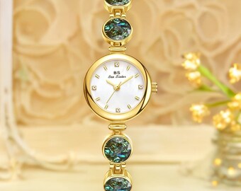 Zierliche Armbanduhr | Louise Gemmenuhr, Gold | Bunte Armbanduhr | Damenarmbanduhr | Geschenk für Sie | Vintage Armbanduhr | Muttertagsgeschenk für sie