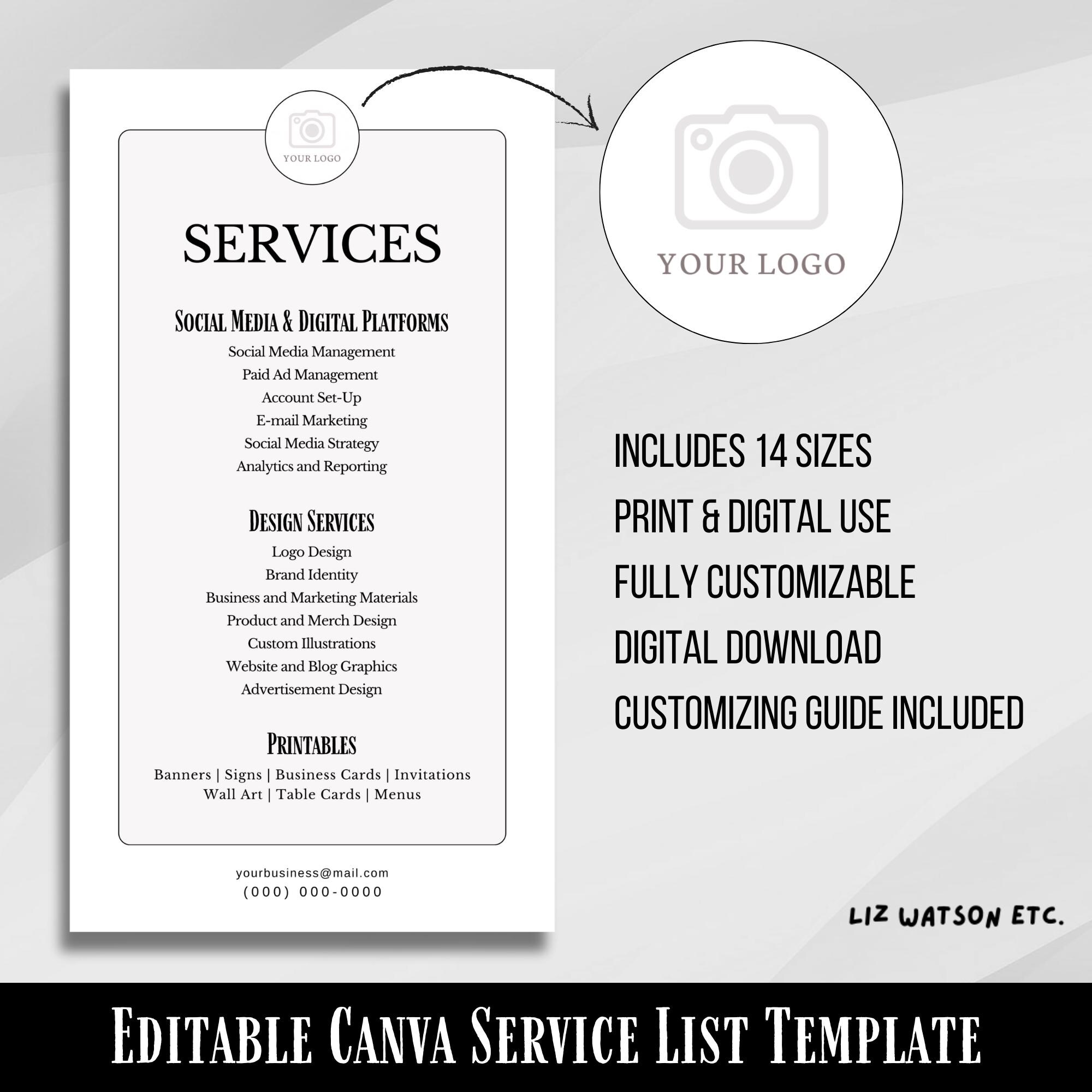 Service List Menu Template | Digital Download | Fully Customizable ...