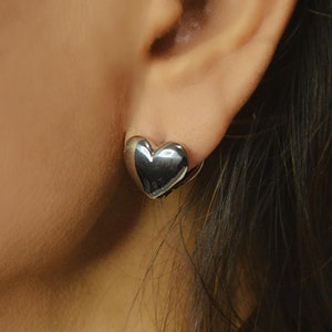 Puffy heart earrings, Bubble heart earrings, Gold hoop earrings, Y2K heart earrings, Chunky heart earrings, Christmas gift for Sister