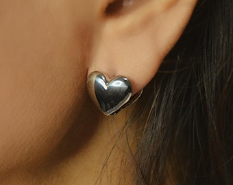 Pendientes de aro con forma de corazón inflado de acero inoxidable, estilo Y2K