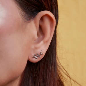 Sterling Silver Leaf Crawler Earrings: Dangle Chains, Nature Inspired