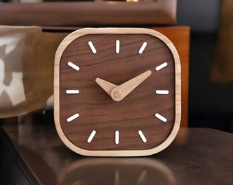 Reloj de mesa de nogal negro nórdico - reloj de escritorio minimalista, reloj de madera, reloj de dormitorio, decoración de la sala de estar, reloj hecho a mano