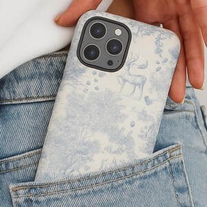 Blue Toile de Jouy Deer Phone Case | Vintage Nature Pattern