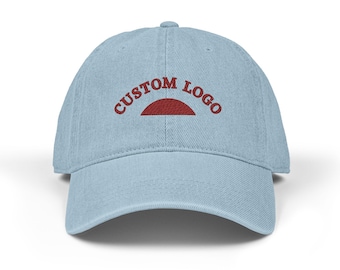 Embroidered Custom Logo Blue Denim Hat, Personalised Vintage Baseball Cap, Trucker Hat