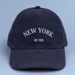 Dark Blue New York Vintage Corduroy Cap, Winter Cozy Dad Cap