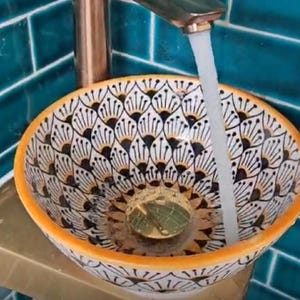Moroccan Ceramic Sink Bowl – Hand Painted Bathroom Vessel-Moroccan Bathroom Décor – Ceramic Wash Basin-Bathroom Vanity-Handcrafted Ceramic
