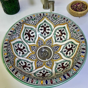 Handmade Ceramic Sink-Bathroom Ceramic Sink-Moroccan Basin-Hand Painted Ceramic Sink-Vanity-Kitchen Tub-Pottery Bathroom Sink-Clay Bowl