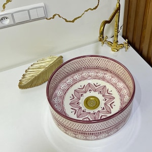 Hand-Painted Moroccan Ceramic Sink: Terracotta Clay Bathroom Vanity