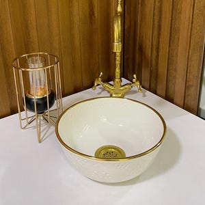 14k Gold Rim Handmade Ceramic Sink -Bathroom Ceramic Sink-Moroccan Basin -Hand Painted Ceramic - Bathroom Sink -Sink With Gold Rim