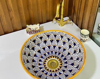 Handmade Moroccan Ceramic Hand-Painted -Bathroom Sink Bowl - Artisan Vessel Sink