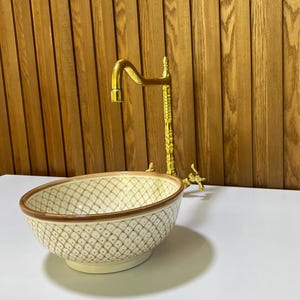 Hand-Painted Moroccan Ceramic Sink: Terracotta Clay Vessel Basin