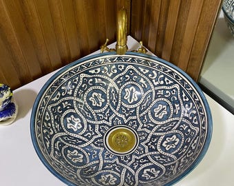 Handmade Moroccan Ceramic Vessel Sink – Bathroom Basin, Hand Painted Countertop Washbasin, Artisan Vanity