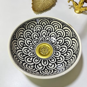 Hand-Painted Moroccan Ceramic Sink: Terracotta Clay Vessel Basin