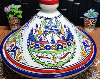 Marockansk Keramik Tajine - Serveringstagine - Handmålad Beurrier för Kök - Handgjord Traditionell Tagine - Brudtärnepresent - Keramisk kruka