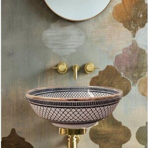 14k Gold Rim Handmade Ceramic Sink -Bathroom Ceramic Sink-Moroccan Basin -Hand Painted Ceramic - Bathroom Sink -Sink With Gold Rim