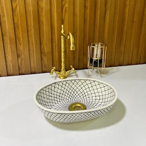 Handmade Ceramic oval Sink-Bathroom Ceramic Oval Sink-Moroccan Basin-Hand Painted Ceramic oval Sink-Vanity-Kitchen Tub-Oval Bathroom Sink