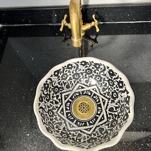 Hand-Painted Moroccan Ceramic Sink: Terracotta Clay Vessel Basin