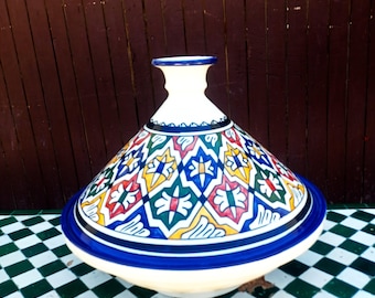 Marockansk Keramik Tajine - Serveringstagine - Handmålad Beurrier för Kök - Handgjord Traditionell Tagine - Brudtärnepresent - Keramisk kruka